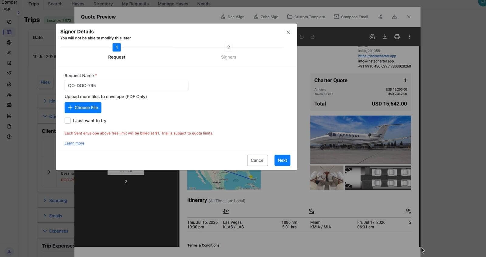 screen shot of e-sign workflow in single point.