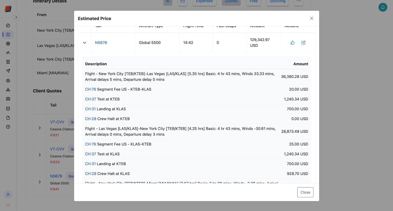 screenshot of an automatically generated quote with all charges.